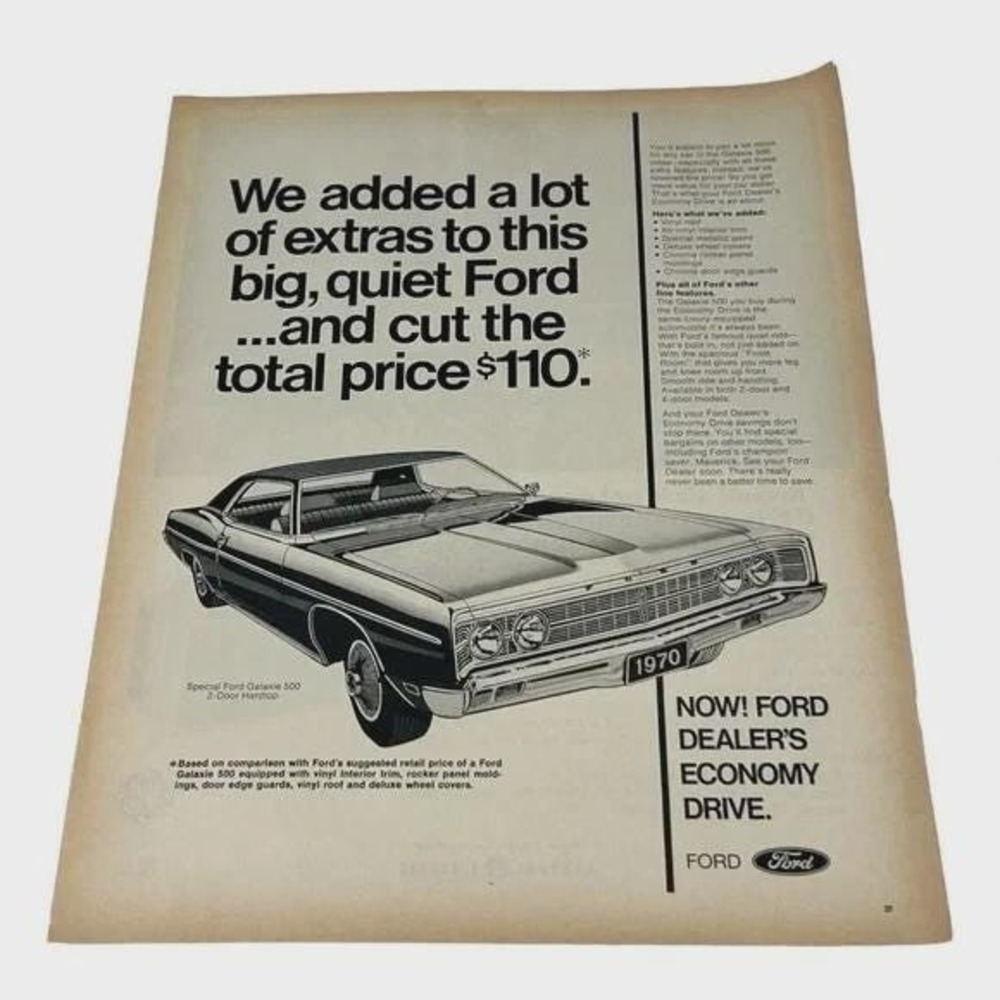 1970 Ford Galaxie 500 2 Door Hardtop Original Vintage Print Ad